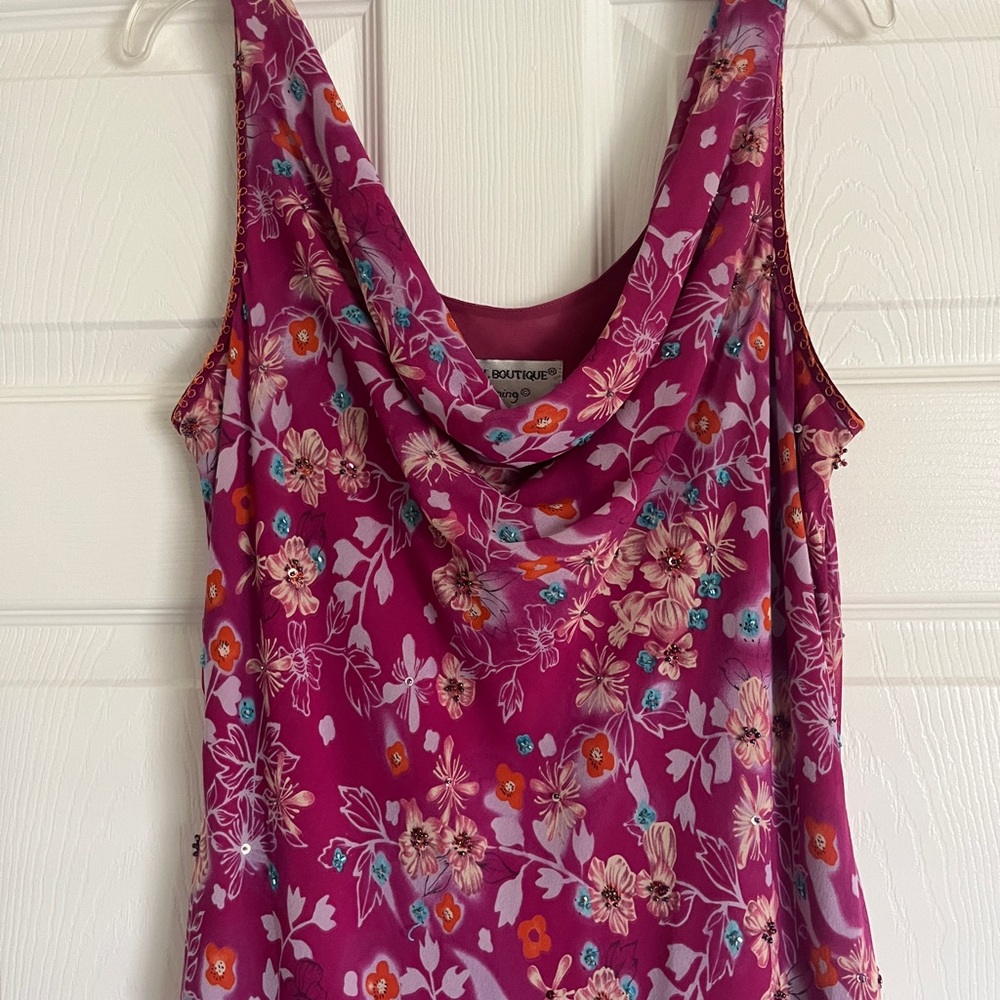 Vintage Adrianna Papell Dress Silk Hand beaded cowl neck